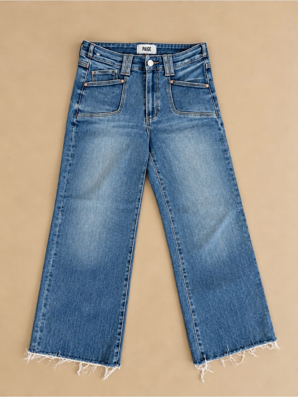 PAIGE Anessa Petite 25” Wide Leg Jeans Sunnie Distressed Size 26